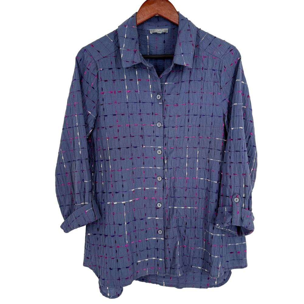 Habitat Sz Small Blue Wearable Art to Wear Abstract Artsy Blouse Shirt Top